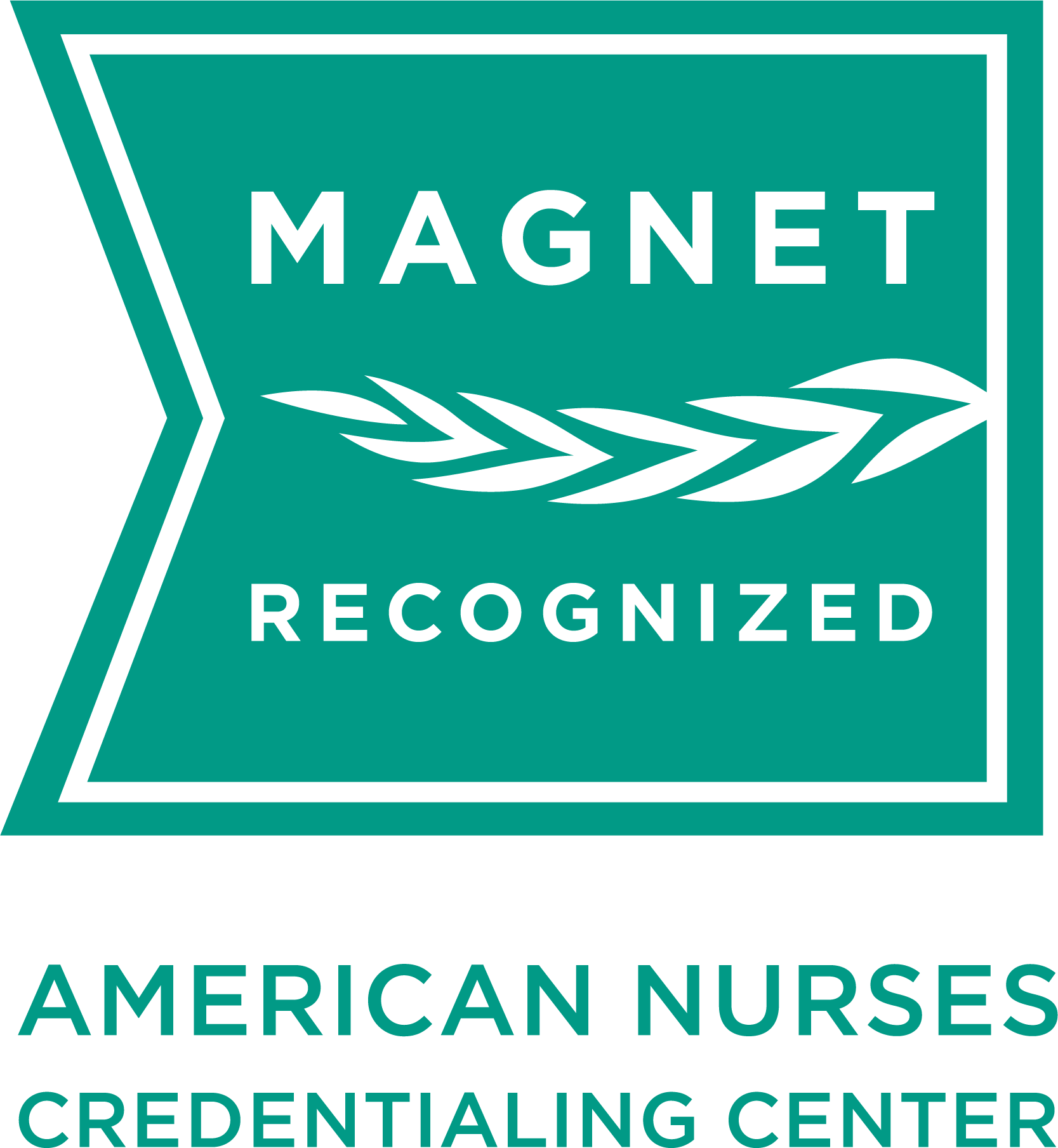 Magnet recognised badge from the American Nurses Credentialing Center.